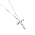 0.25Ct Rb/Bgt 14K White Gold Diamond Cross Pendant Necklace 18In 1.1Dwt