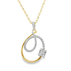 0.40Ct 14K Yellow Gold Diamond  Spring Lock With Tag Necklace W/Pendant 18In 3.3Dwt