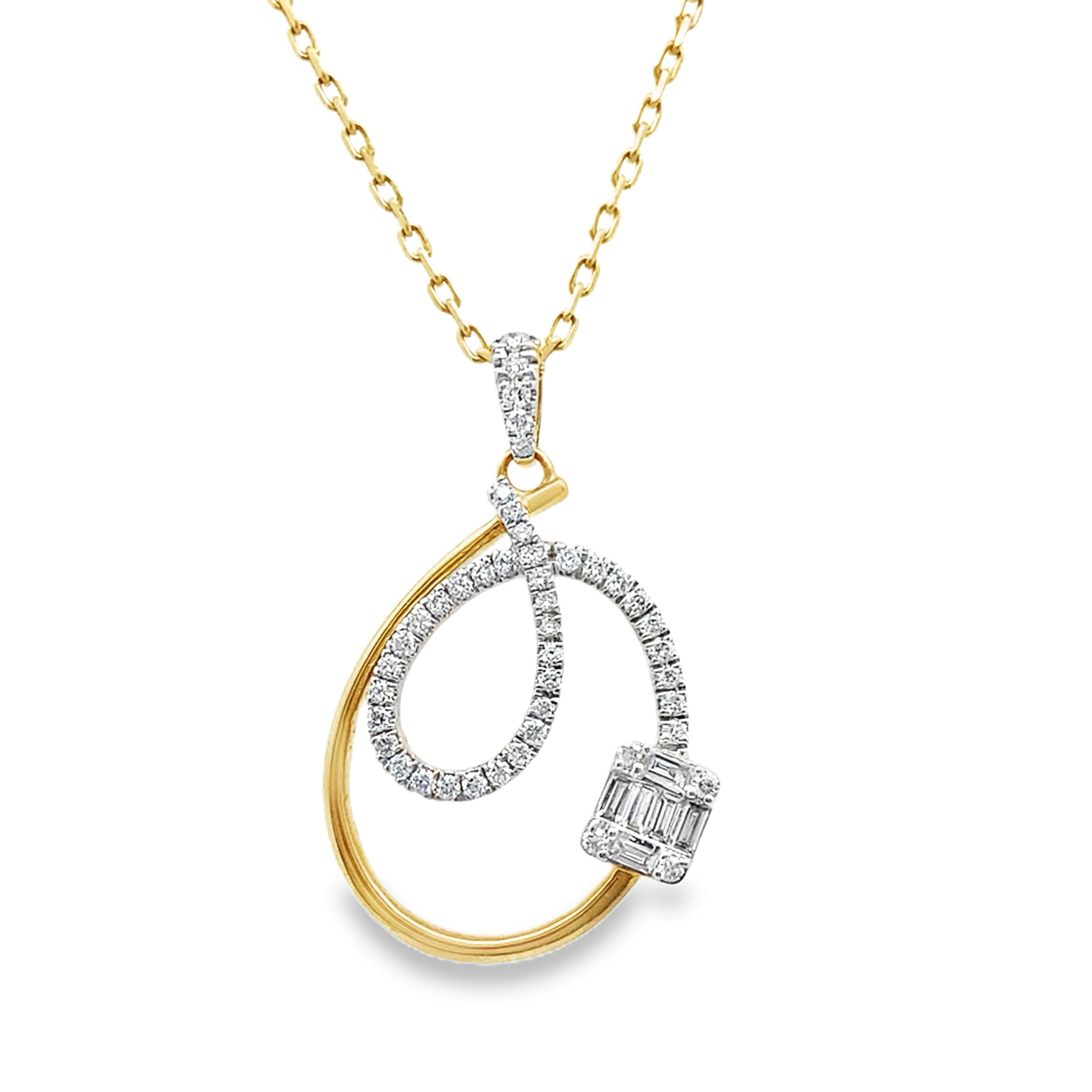 0.40Ct 14K Yellow Gold Diamond  Spring Lock With Tag Necklace W/Pendant 18In 3.3Dwt