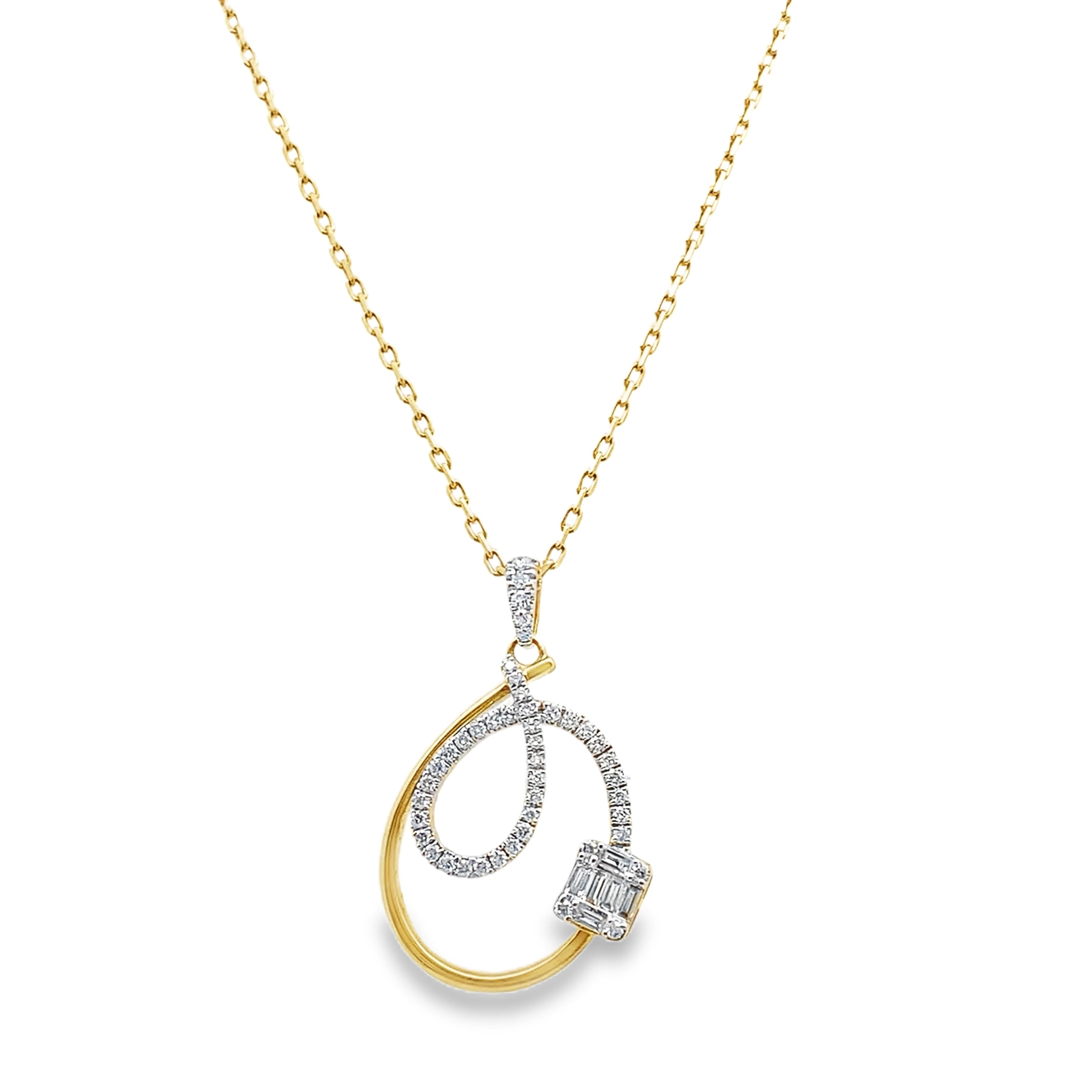 0.40Ct 14K Yellow Gold Diamond  Spring Lock With Tag Necklace W/Pendant 18In 3.3Dwt