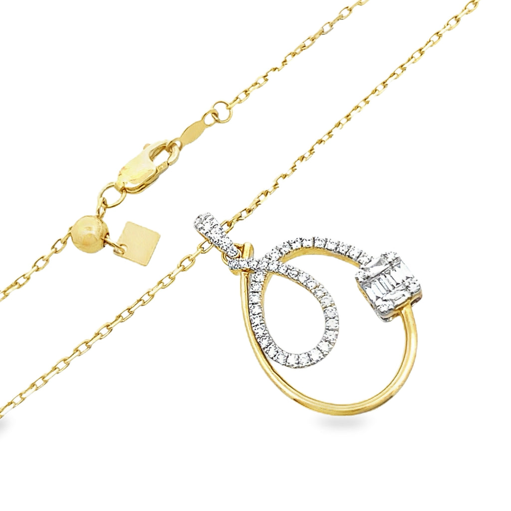 0.40Ct 14K Yellow Gold Diamond  Spring Lock With Tag Necklace W/Pendant 18In 3.3Dwt