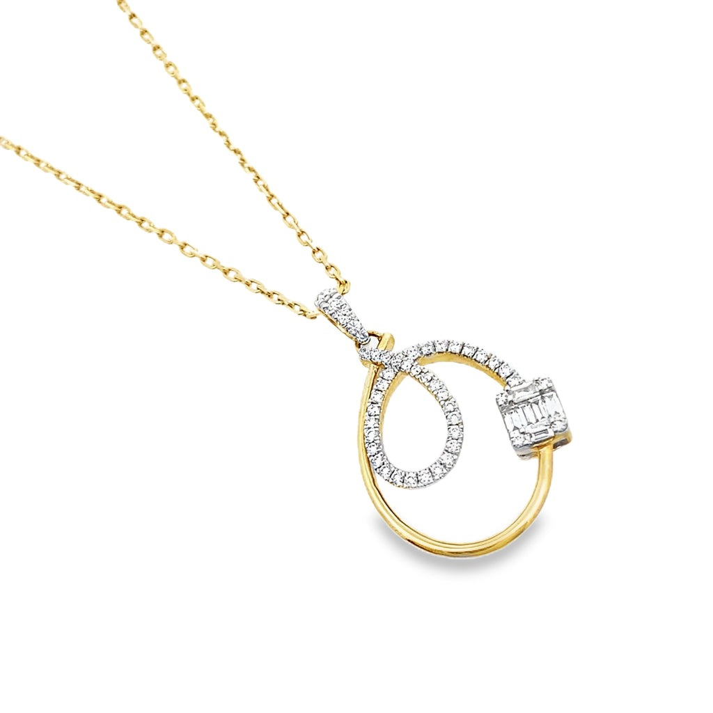 0.40Ct 14K Yellow Gold Diamond  Spring Lock With Tag Necklace W/Pendant 18In 3.3Dwt
