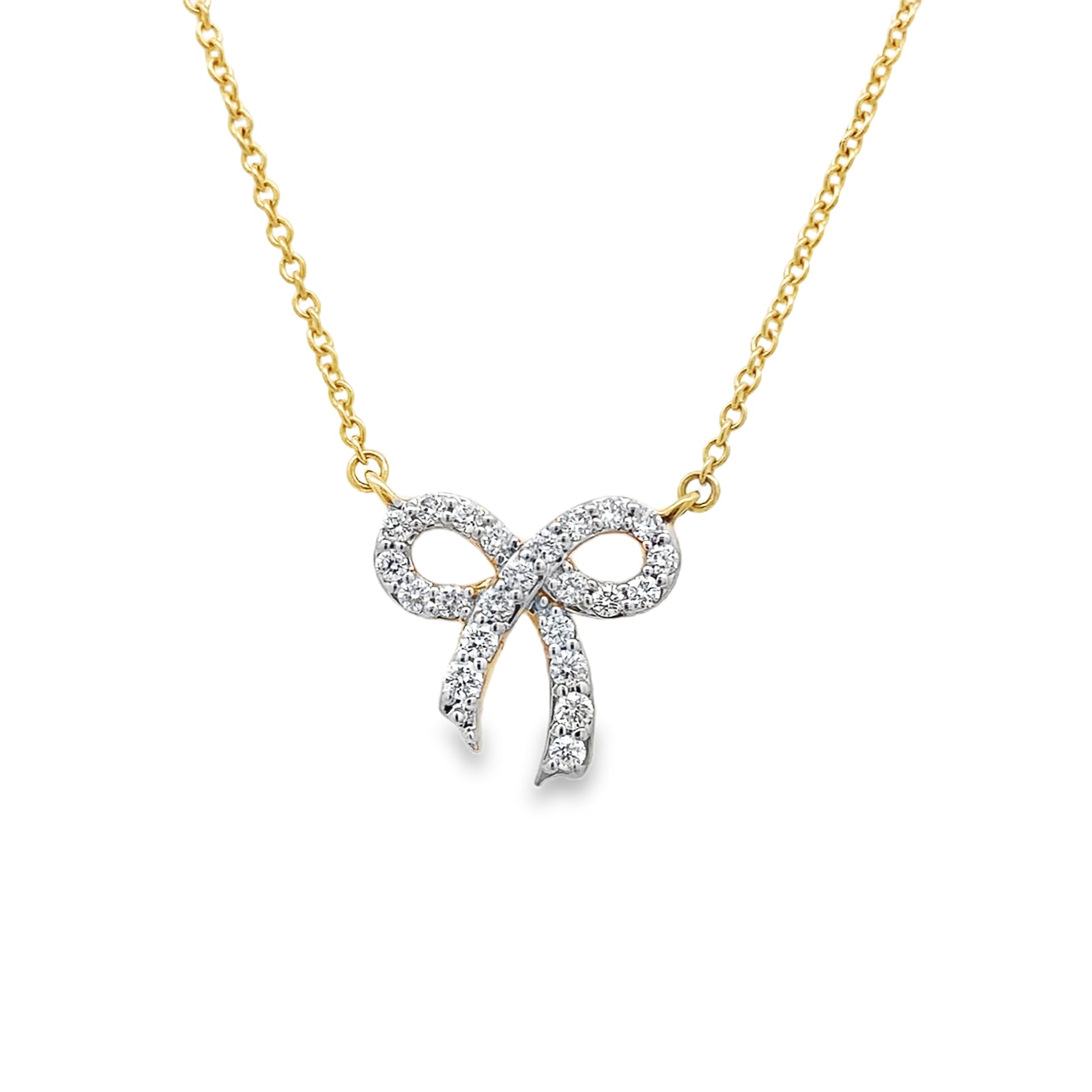 0.15Ct 18K Yellow Gold Rd Diamond Ribbon Pendant Ladies Necklace 16In 1.6Dwt