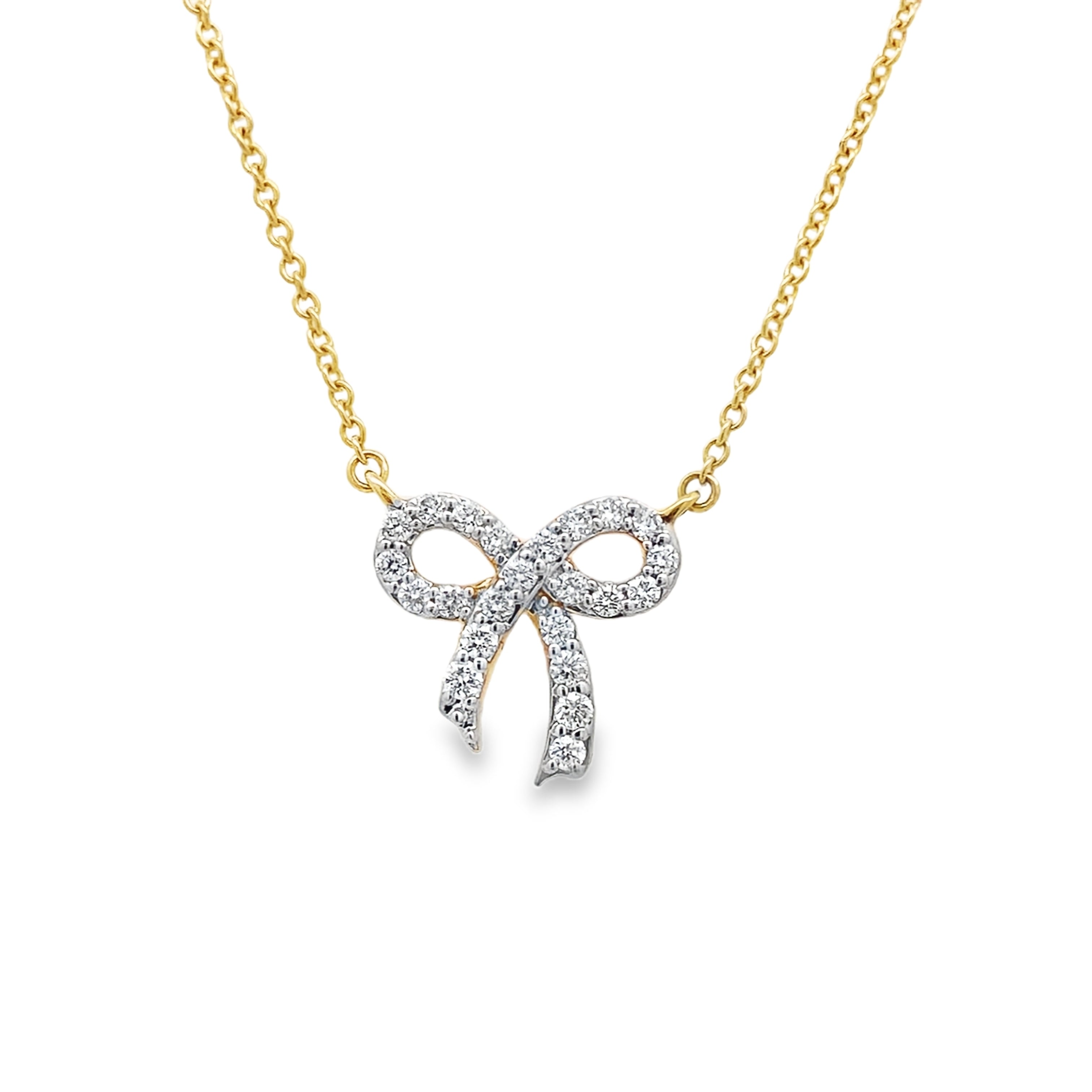 0.15Ct 18K Yellow Gold Rd Diamond Ribbon Pendant Ladies Necklace 16In 1.6Dwt