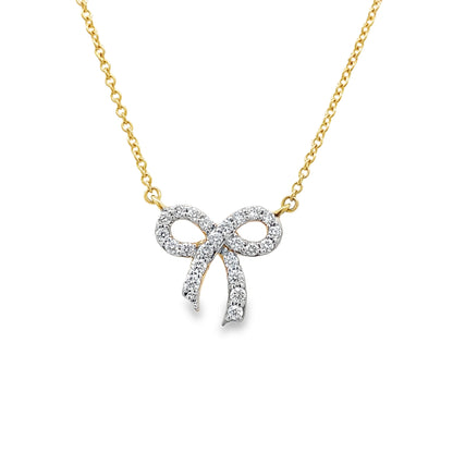 0.15Ct 18K Yellow Gold Rd Diamond Ribbon Pendant Ladies Necklace 16In 1.6Dwt