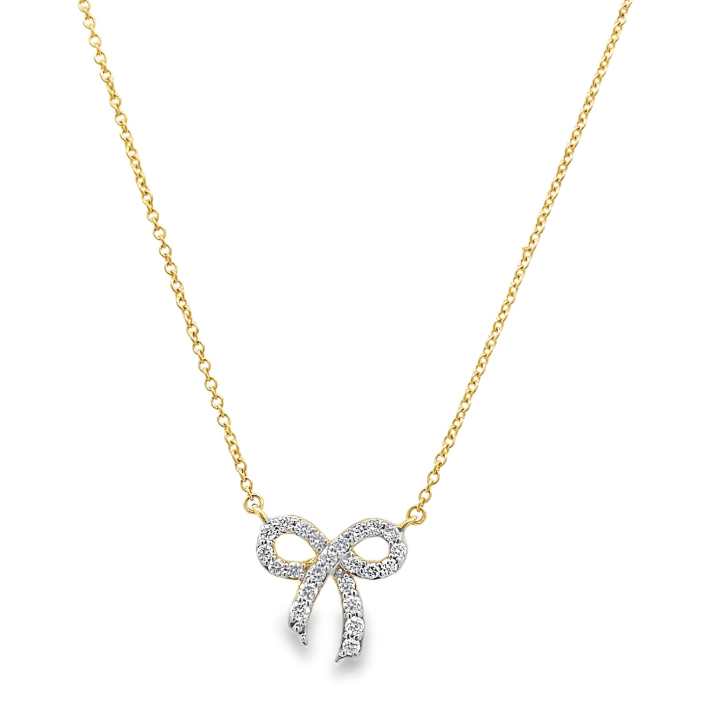 0.15Ct 18K Yellow Gold Rd Diamond Ribbon Pendant Ladies Necklace 16In 1.6Dwt