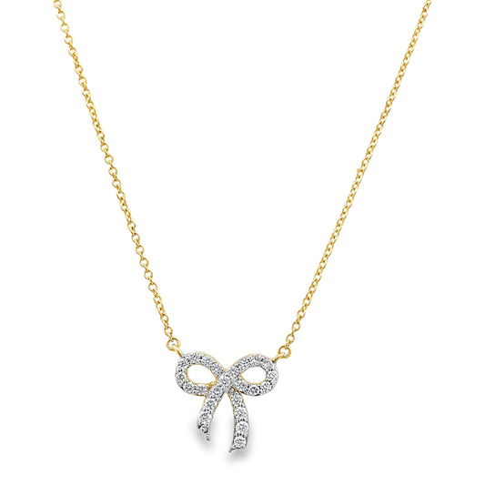 0.15Ct 18K Yellow Gold Rd Diamond Ribbon Pendant Ladies Necklace 16In 1.6Dwt