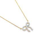 0.15Ct 18K Yellow Gold Rd Diamond Ribbon Pendant Ladies Necklace 16In 1.6Dwt