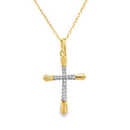 0.05Ct Stainless Steel Yellow Micron Gold Plating Diamond  Cross Pendant/Necklace 18In 1.1Dwt