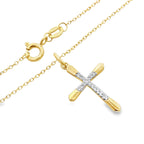 0.05Ct Stainless Steel Yellow Micron Gold Plating Diamond  Cross Pendant/Necklace 18In 1.1Dwt