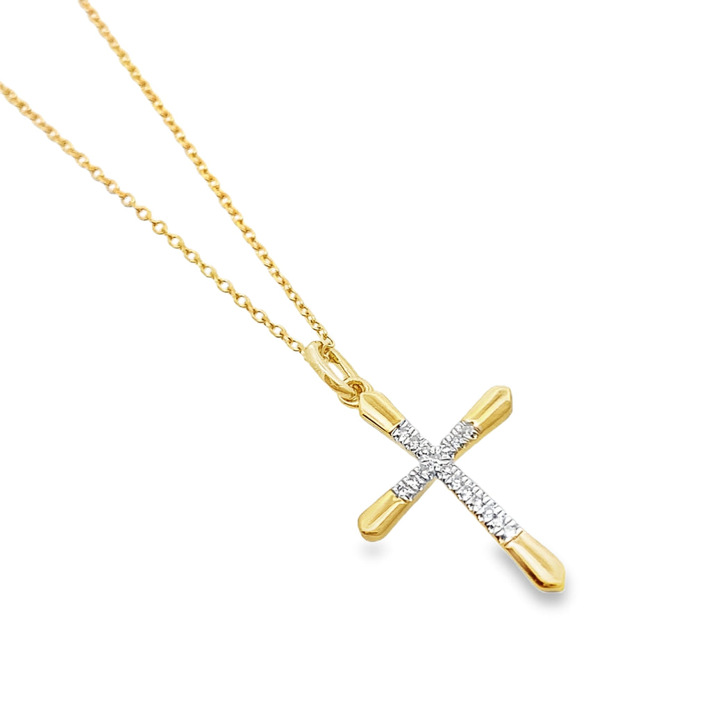 0.05Ct Stainless Steel Yellow Micron Gold Plating Diamond  Cross Pendant/Necklace 18In 1.1Dwt