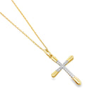 0.05Ct Stainless Steel Yellow Micron Gold Plating Diamond  Cross Pendant/Necklace 18In 1.1Dwt