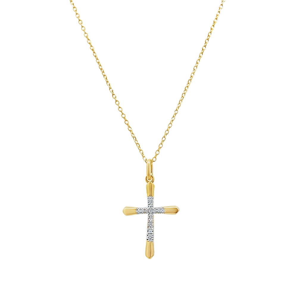 0.05Ct Stainless Steel Yellow Micron Gold Plating Diamond  Cross Pendant/Necklace 18In 1.1Dwt