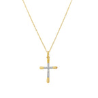 0.05Ct Stainless Steel Yellow Micron Gold Plating Diamond  Cross Pendant/Necklace 18In 1.1Dwt