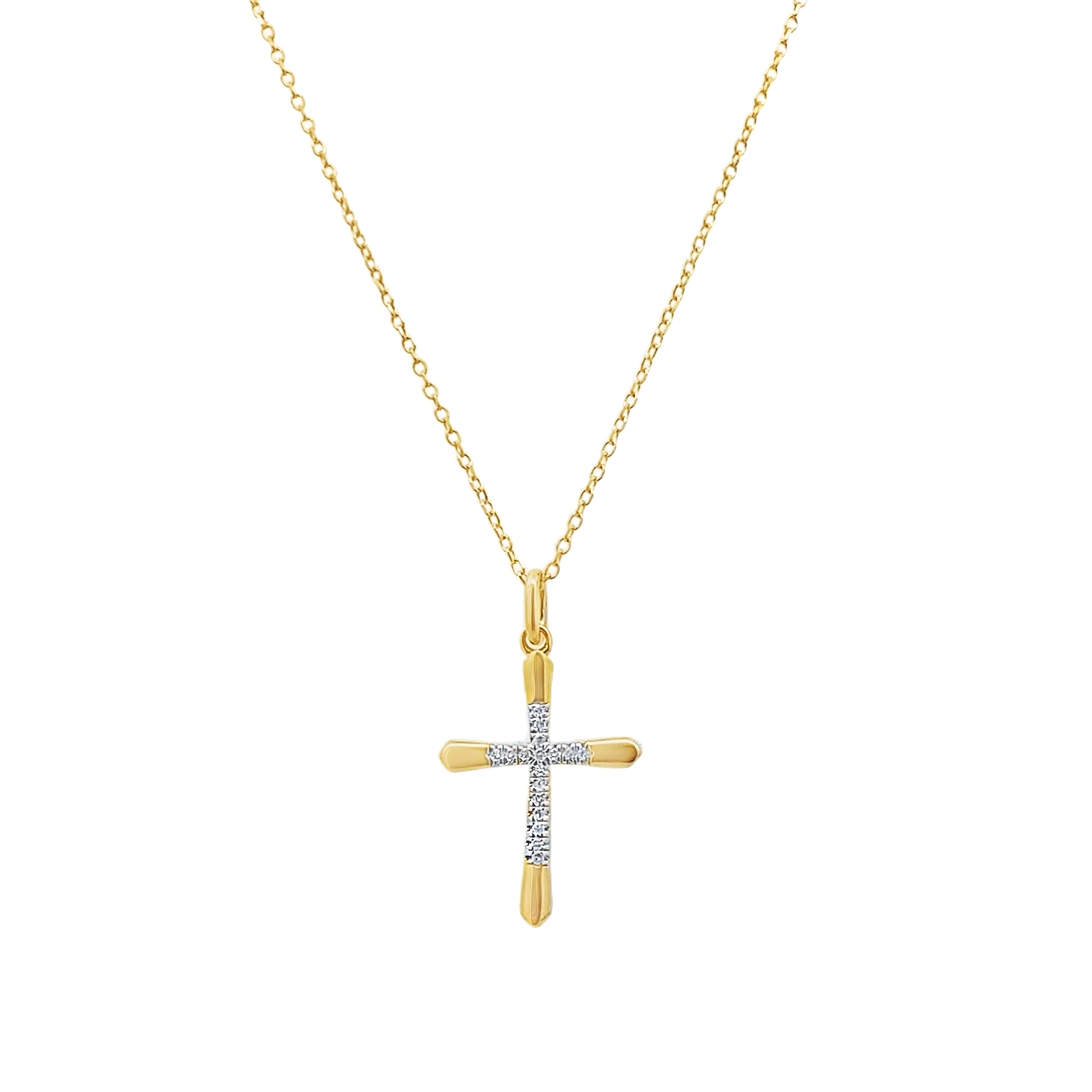 0.05Ct Stainless Steel Yellow Micron Gold Plating Diamond  Cross Pendant/Necklace 18In 1.1Dwt