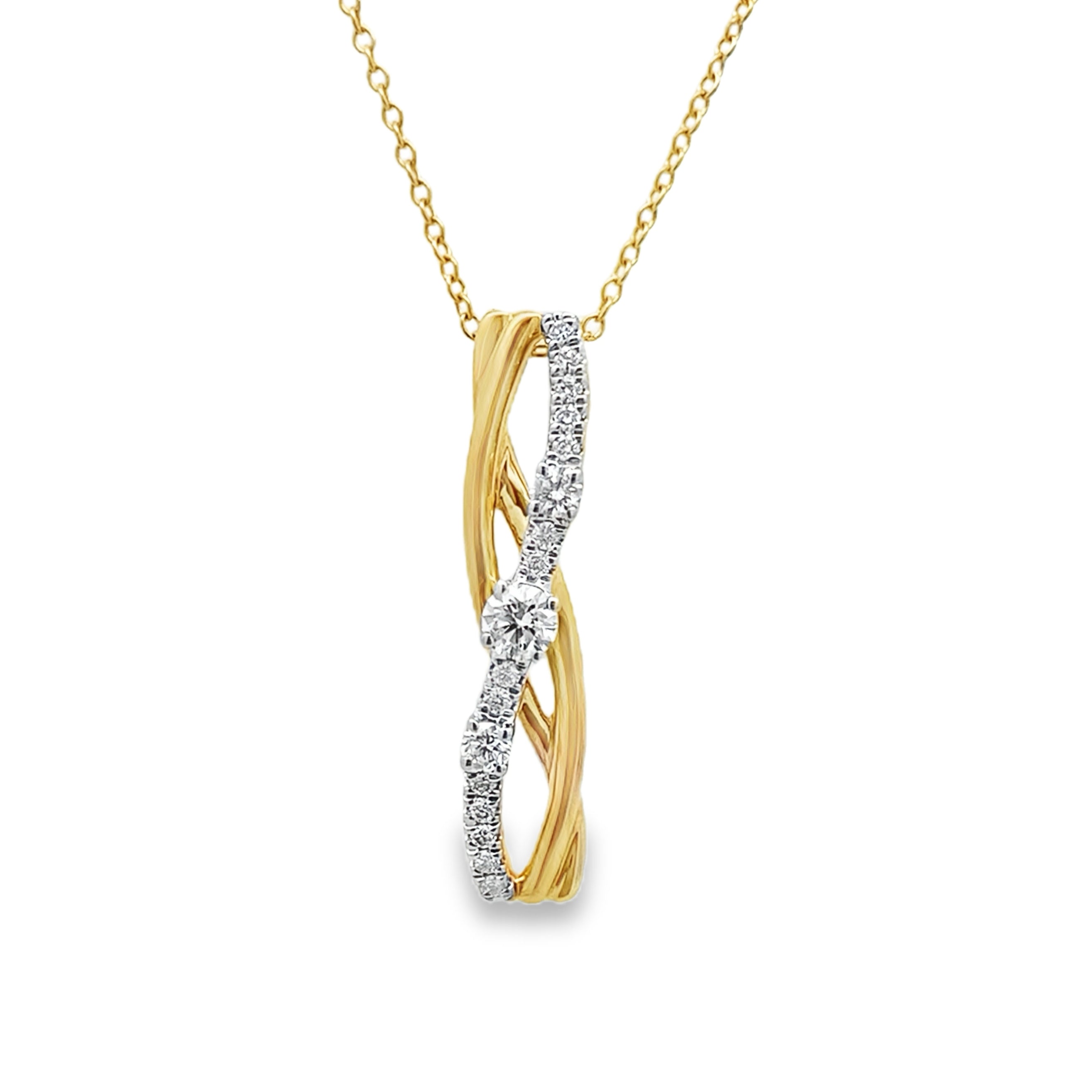0.33Ct 18K Yellow Gold Cable Link Diamond Pendant/Necklace 16In 2.6Dwt