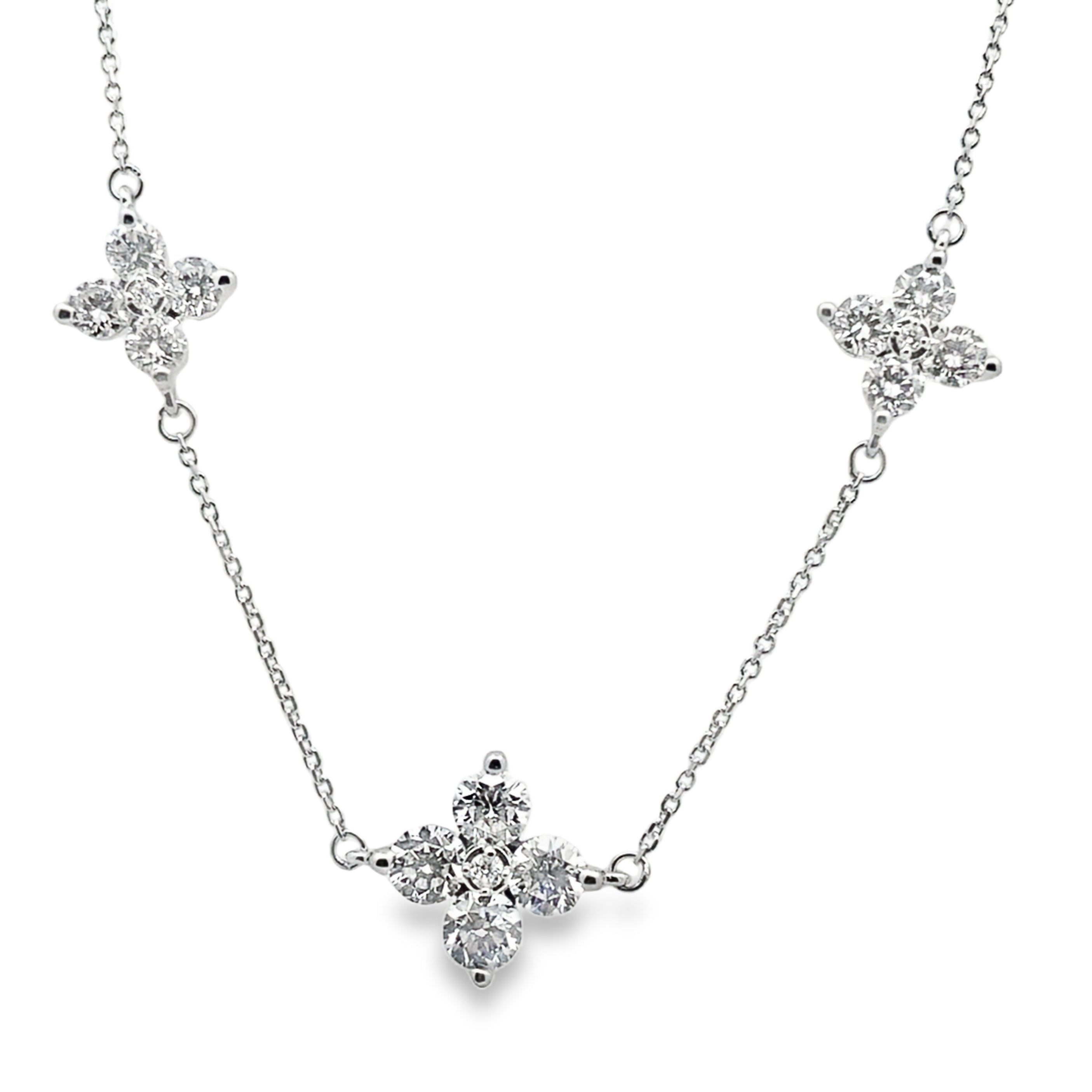 2Ct 14K White Gold Lab Grown Petal Diamond Necklace 18In 3.1 Dwt