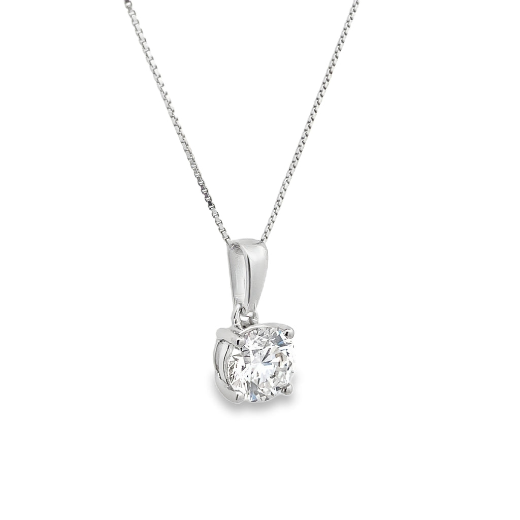 1.00Ctw 14K White Gold Lab Grown Round Diamond Solitaire Pendant Necklace 18In 1.4Dwt