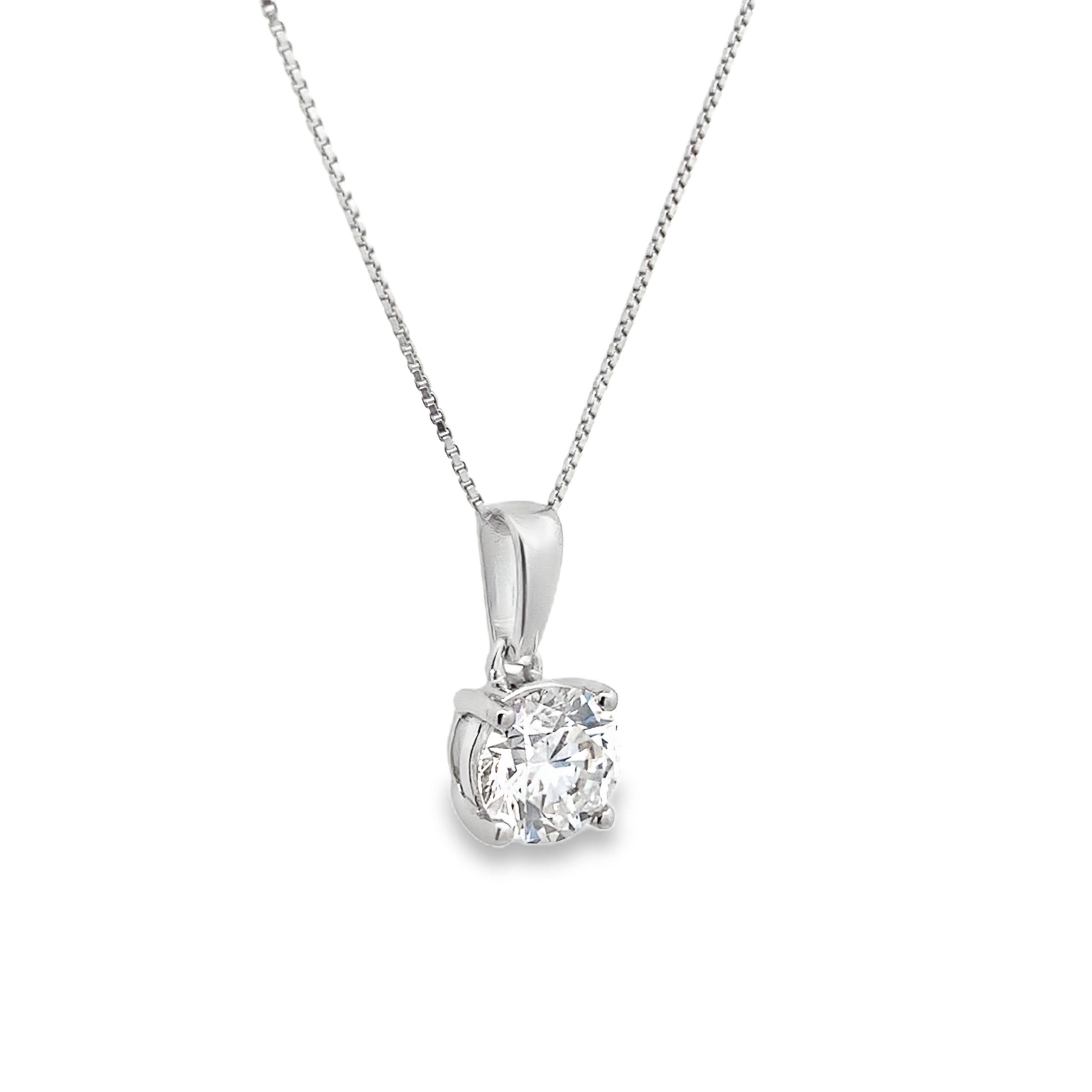 1.00Ctw 14K White Gold Lab Grown Round Diamond Solitaire Pendant Necklace 18In 1.4Dwt