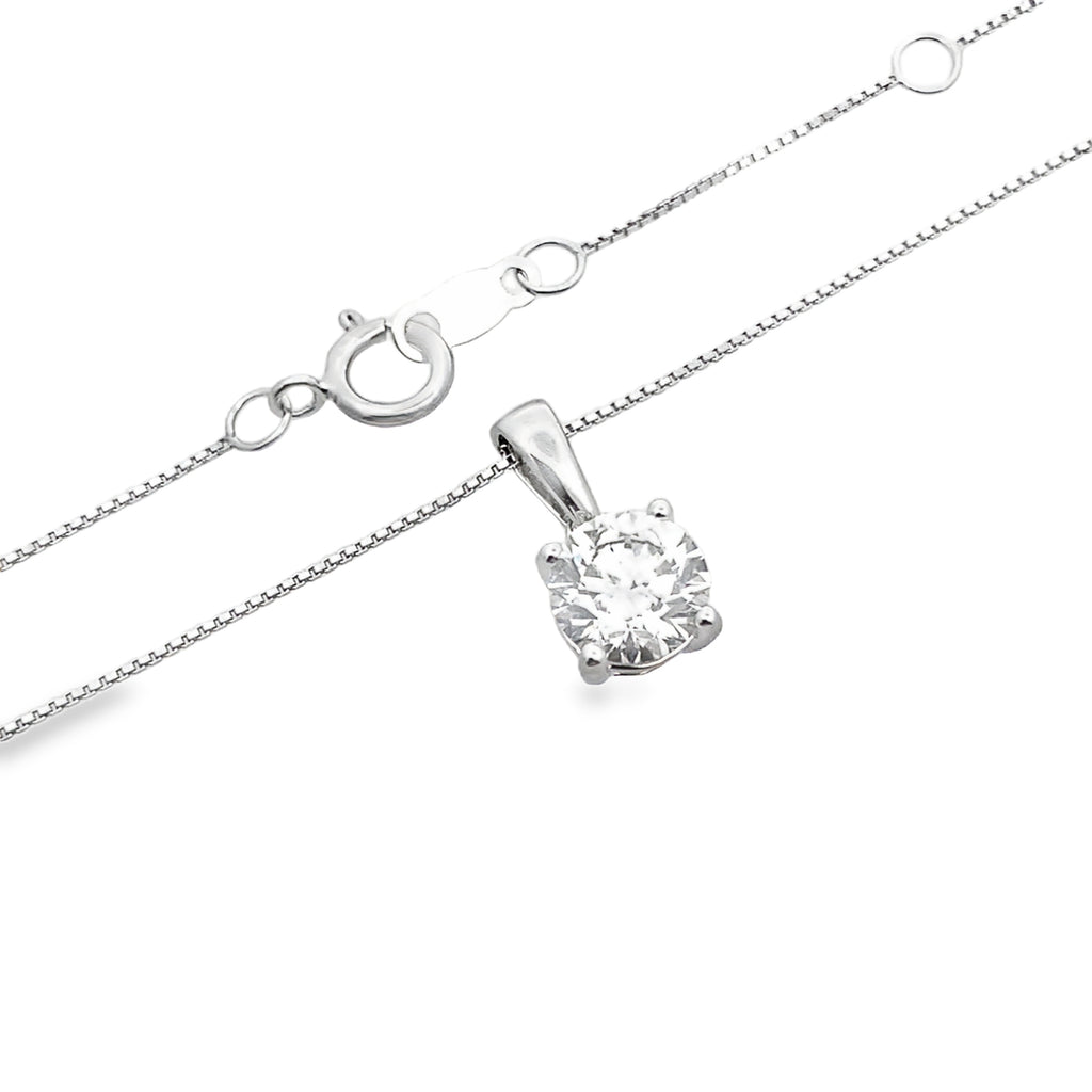 1.00Ctw 14K White Gold Lab Grown Round Diamond Solitaire Pendant Necklace 18In 1.4Dwt