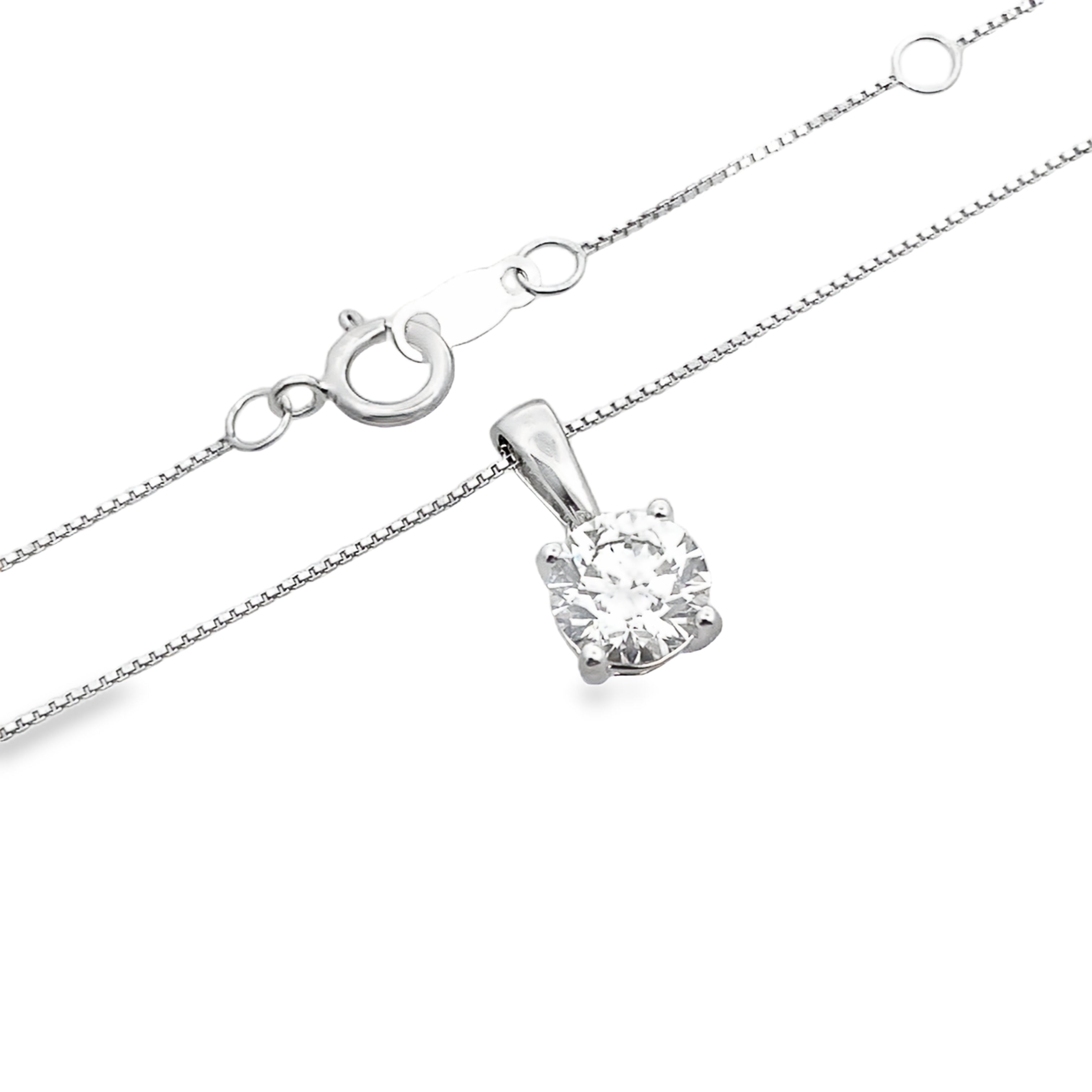 1.00Ctw 14K White Gold Lab Grown Round Diamond Solitaire Pendant Necklace 18In 1.4Dwt