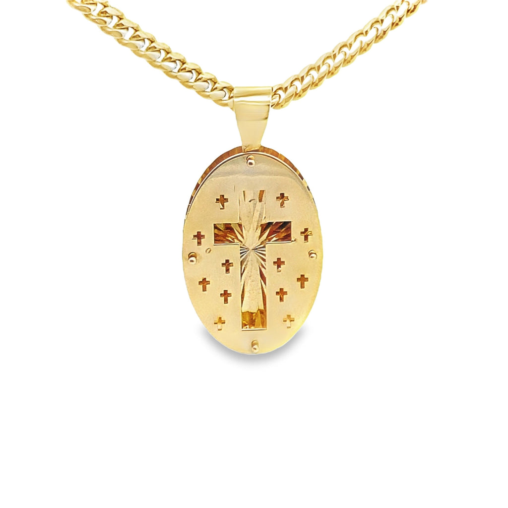 14K Yellow Gold Cross Medal Pendant 2.9Dwt