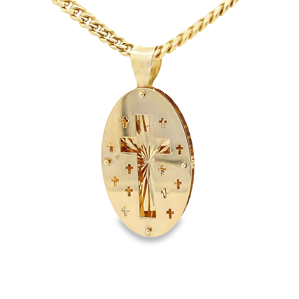 14K Yellow Gold Cross Medal Pendant 2.9Dwt