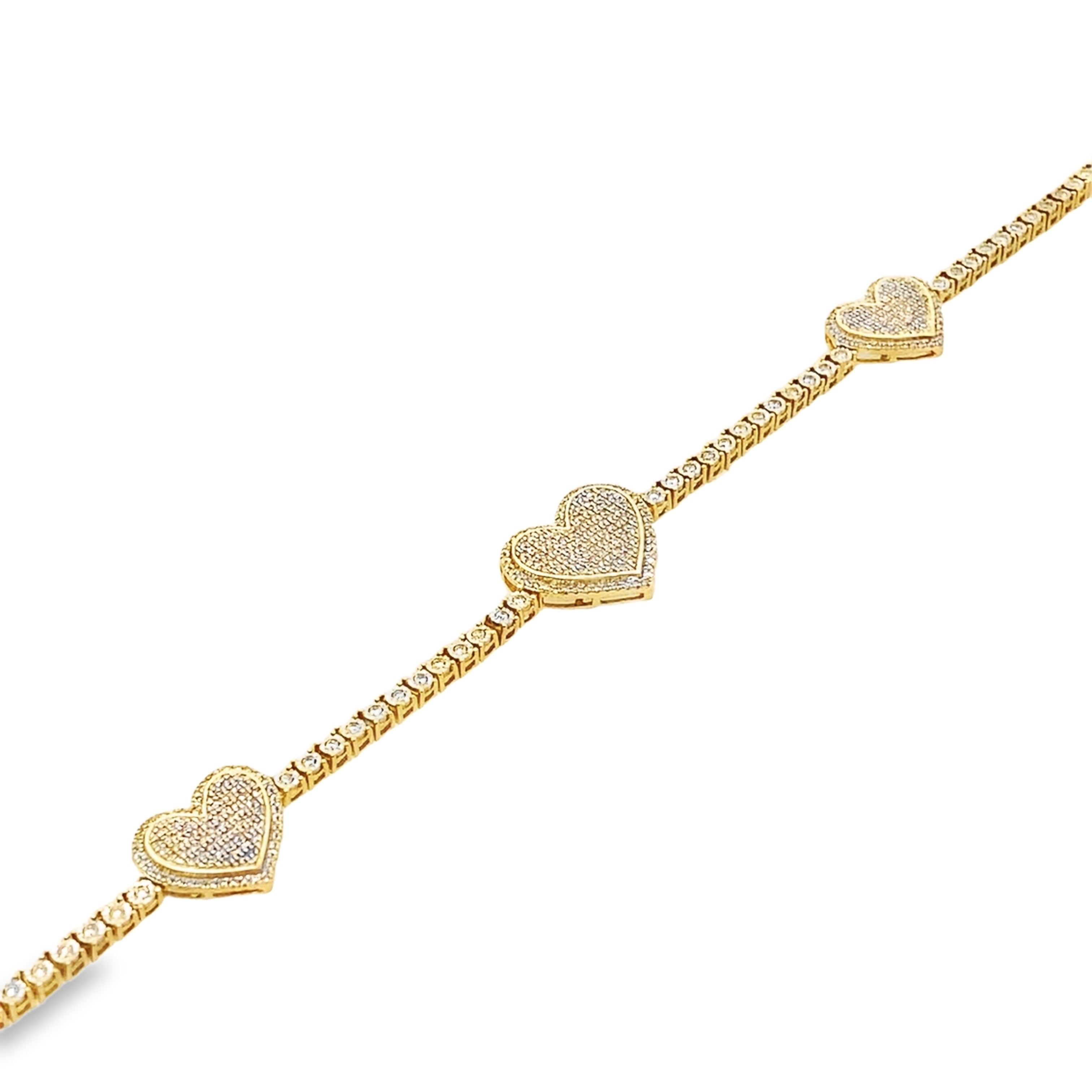 1.0Ct 10K Two Tone Gold Diamond Heart Tennis Bracelet 7In 5.8Dwt