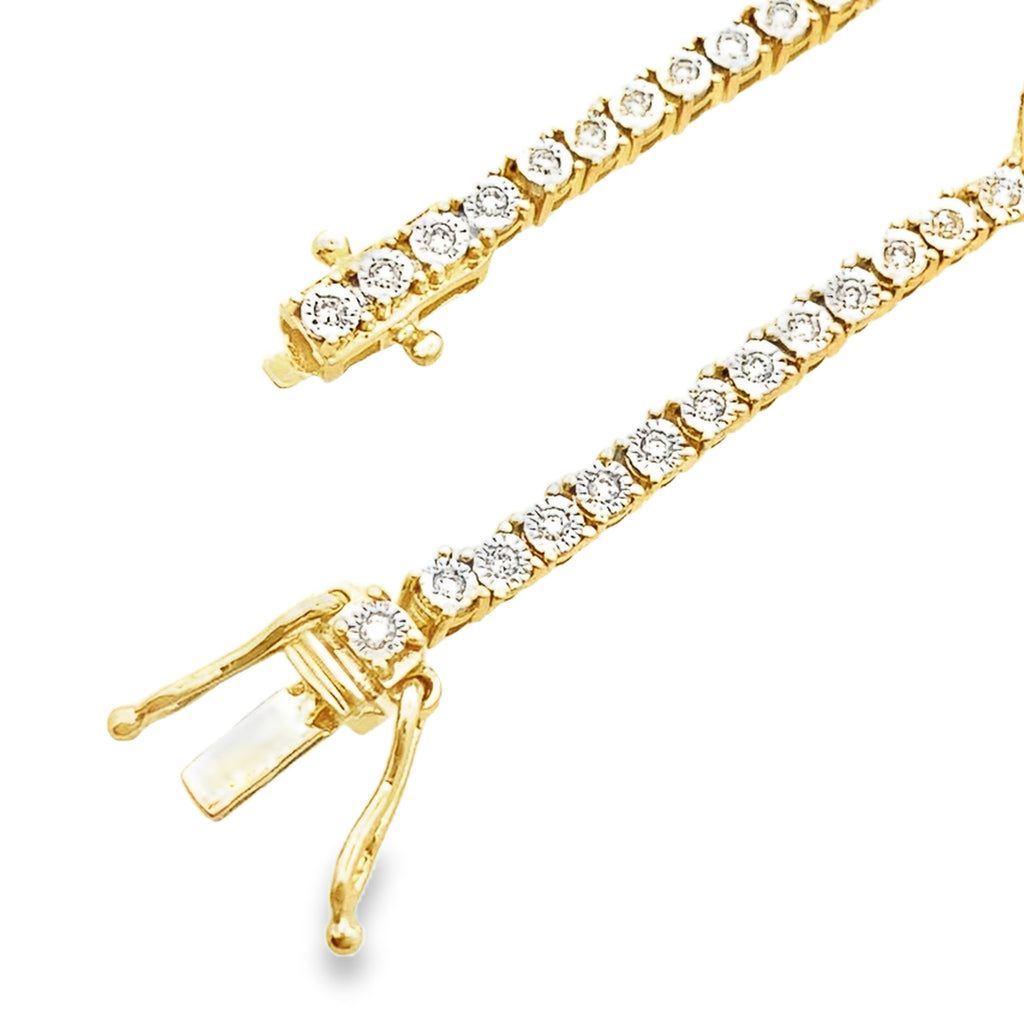 1.0Ct 10K Two Tone Gold Diamond Heart Tennis Bracelet 7In 5.8Dwt