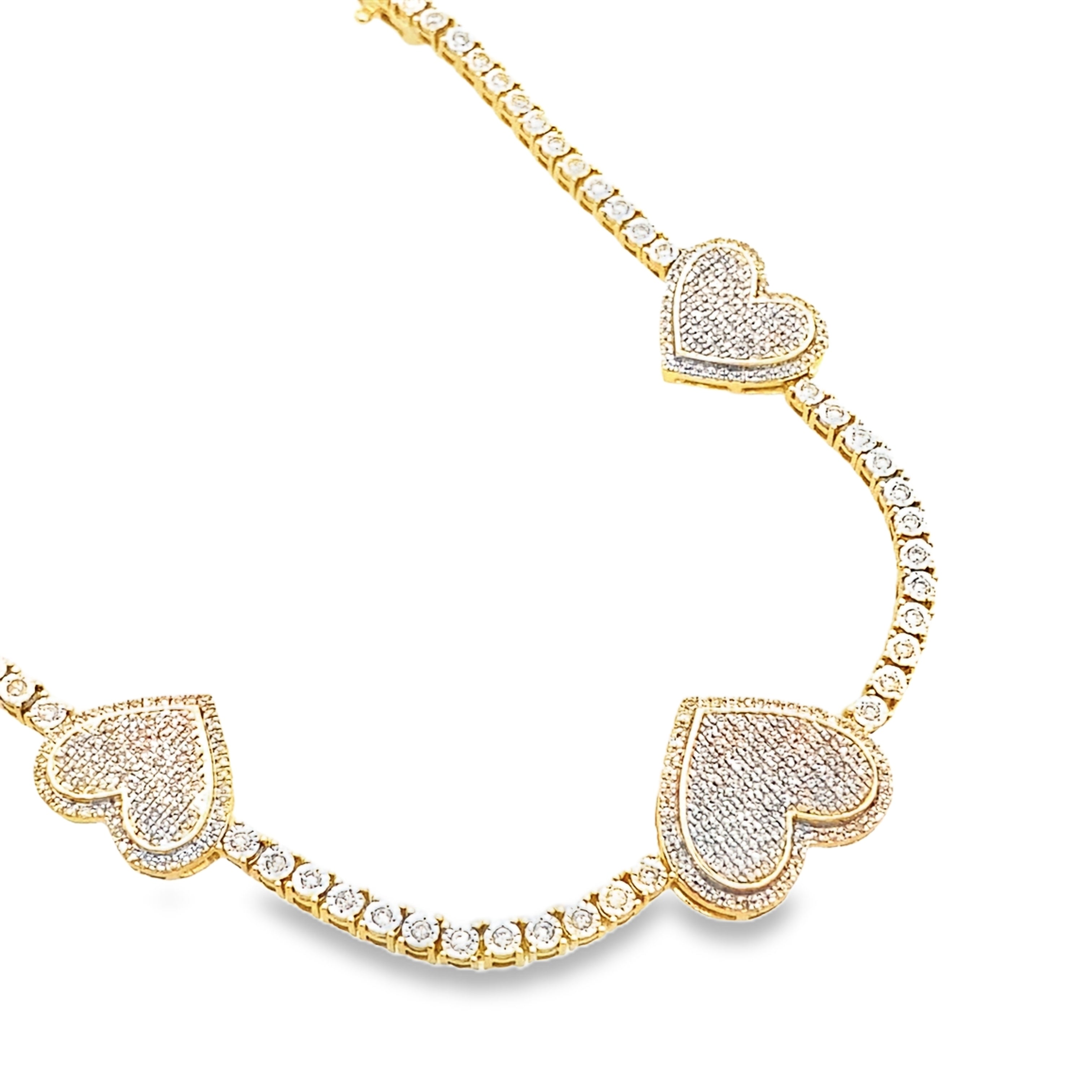 1.0Ct 10K Two Tone Gold Diamond Heart Tennis Bracelet 7In 5.8Dwt