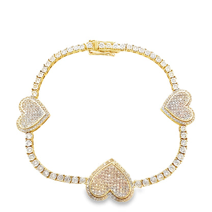 1.0Ct 10K Two Tone Gold Diamond Heart Tennis Bracelet 7In 5.8Dwt