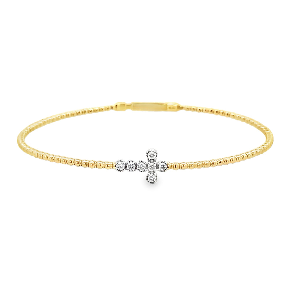 0.16Ct Rd 14K Yellow Gold Diamond Cross Style Bangle  2.8Dwt
