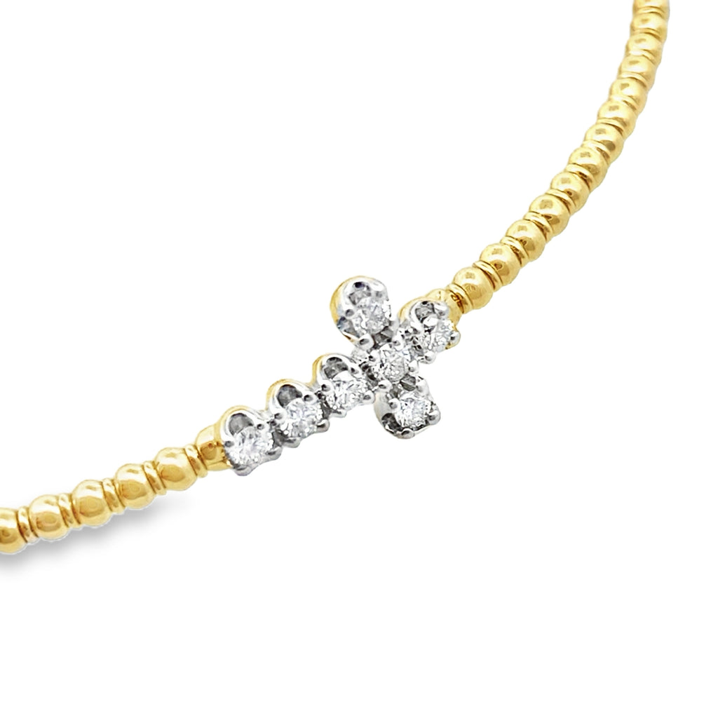0.16Ct Rd 14K Yellow Gold Diamond Cross Style Bangle  2.8Dwt