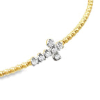 0.16Ct Rd 14K Yellow Gold Diamond Cross Style Bangle  2.8Dwt
