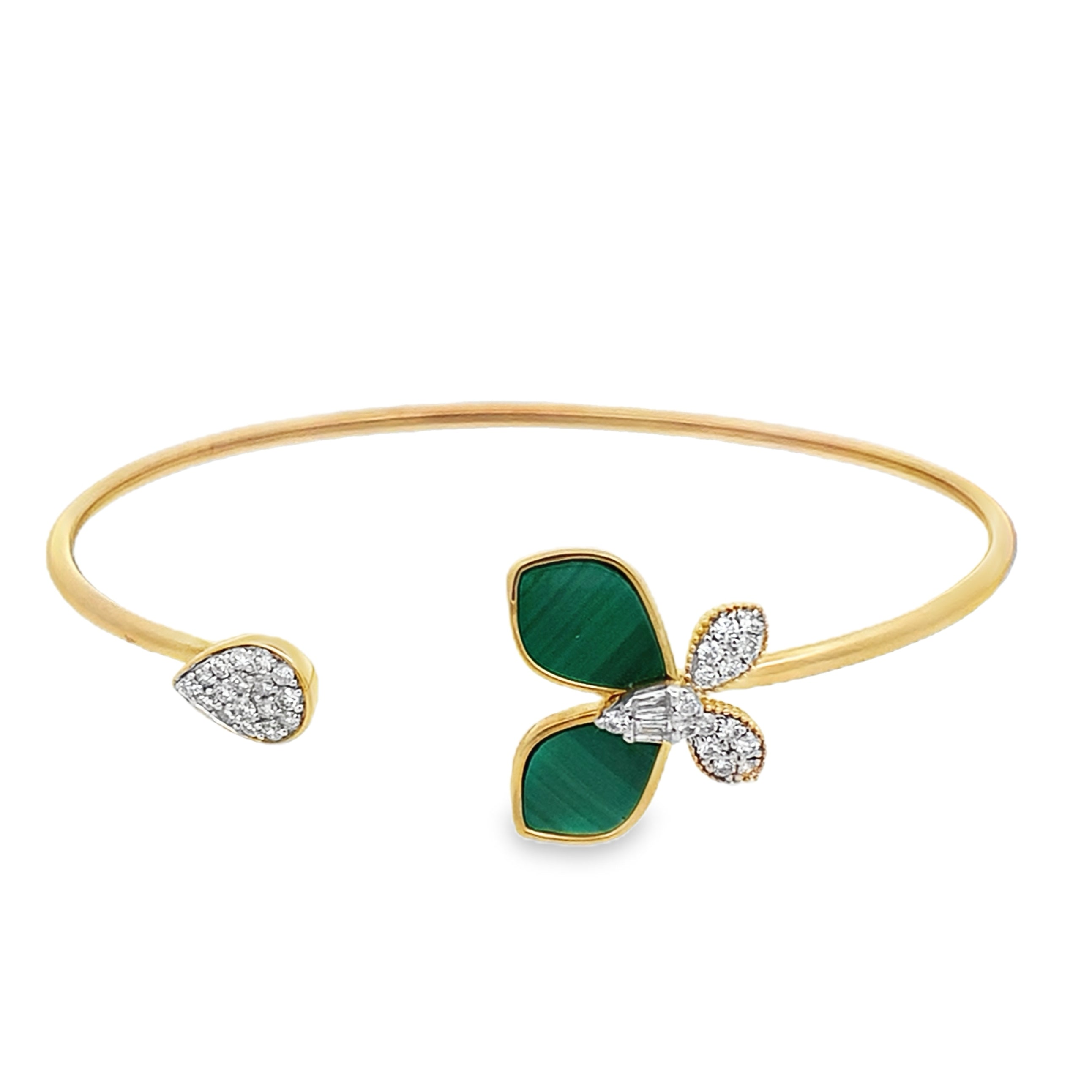 0.40Ct Rd/Bgt 18K Yellow Gold Diamond Butterfly Style Open Bangle 3.2Dwt