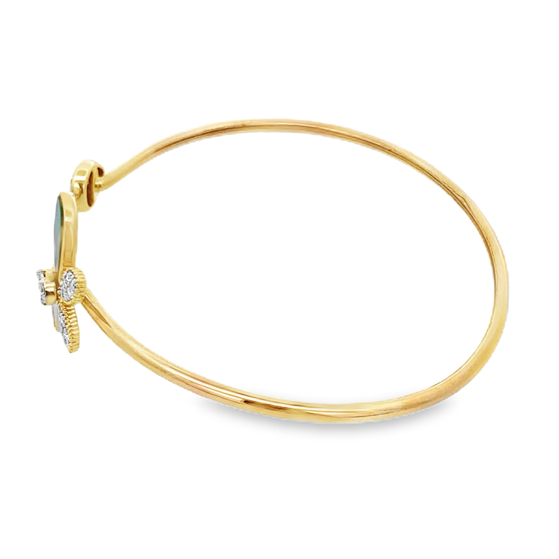 0.40Ct Rd/Bgt 18K Yellow Gold Diamond Butterfly Style Open Bangle 3.2Dwt
