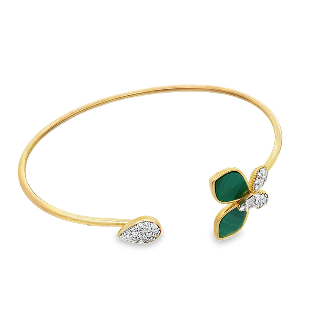 0.40Ct Rd/Bgt 18K Yellow Gold Diamond Butterfly Style Open Bangle 3.2Dwt