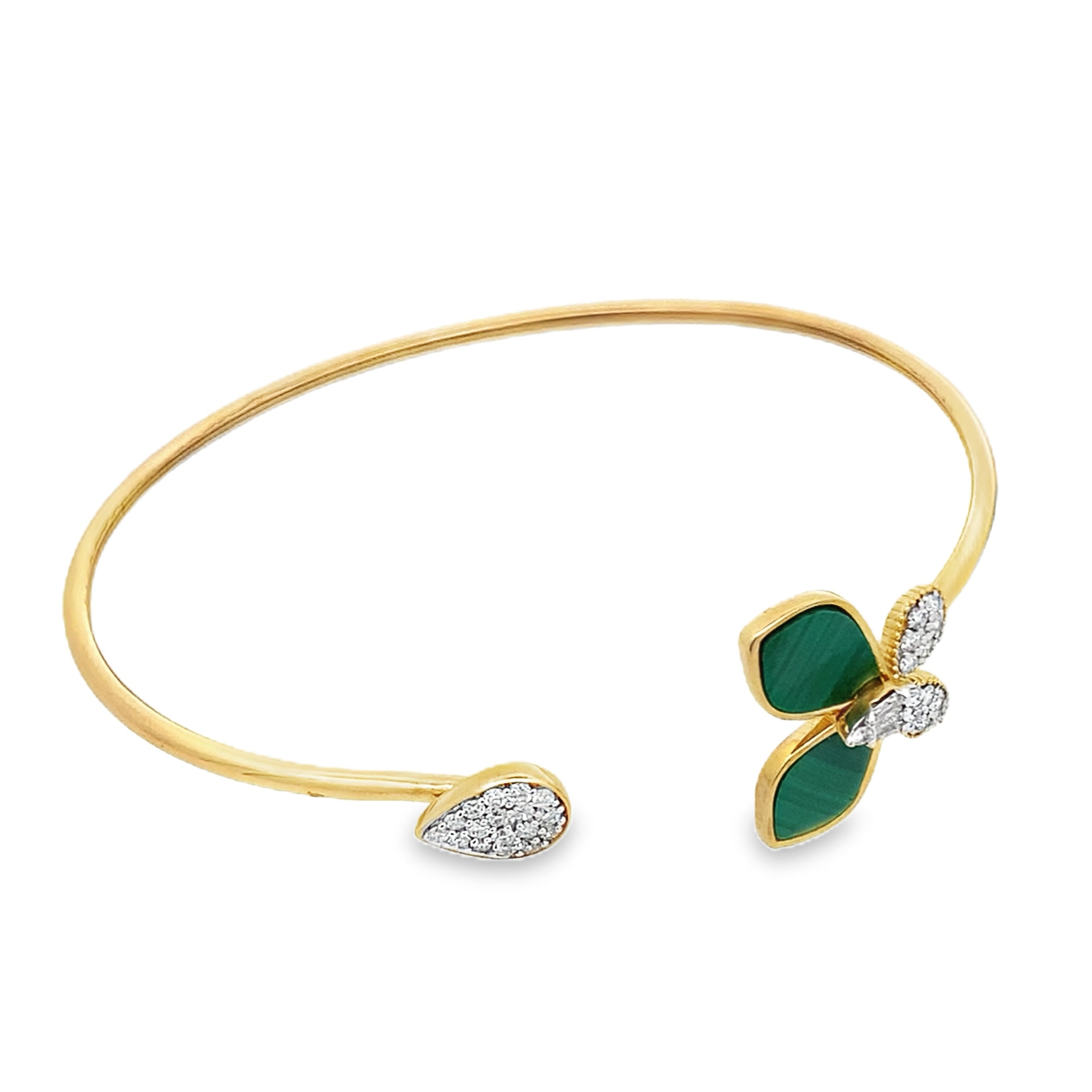 0.40Ct Rd/Bgt 18K Yellow Gold Diamond Butterfly Style Open Bangle 3.2Dwt