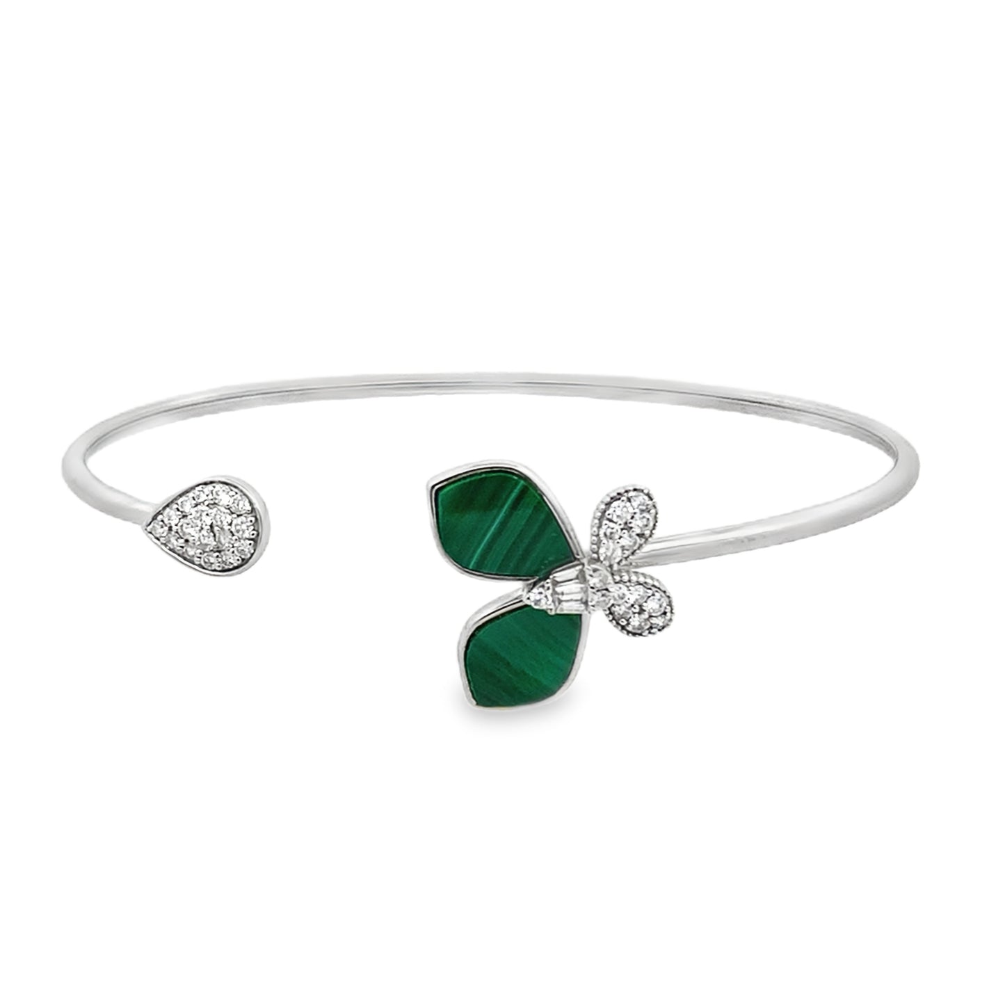 0.40Ct Rd/Bgt 18K White Gold Diamond Butterfly Style Open Bangle 3.2Dwt