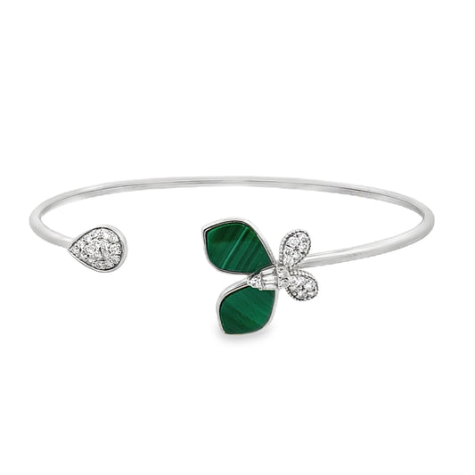 0.40Ct Rd/Bgt 18K White Gold Diamond Butterfly Style Open Bangle 3.2Dwt