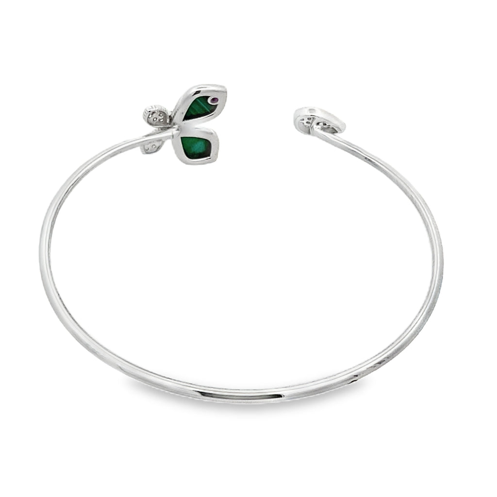 0.40Ct Rd/Bgt 18K White Gold Diamond Butterfly Style Open Bangle 3.2Dwt