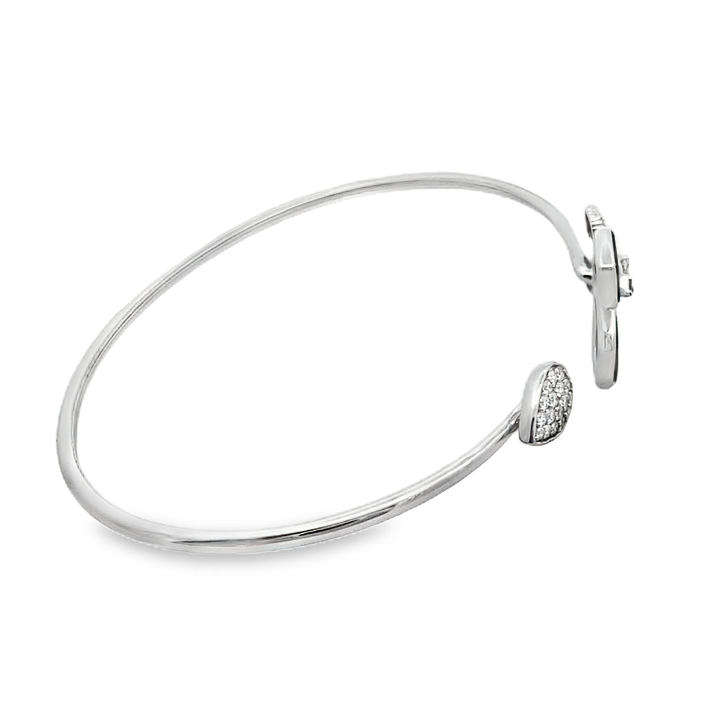0.40Ct Rd/Bgt 18K White Gold Diamond Butterfly Style Open Bangle 3.2Dwt