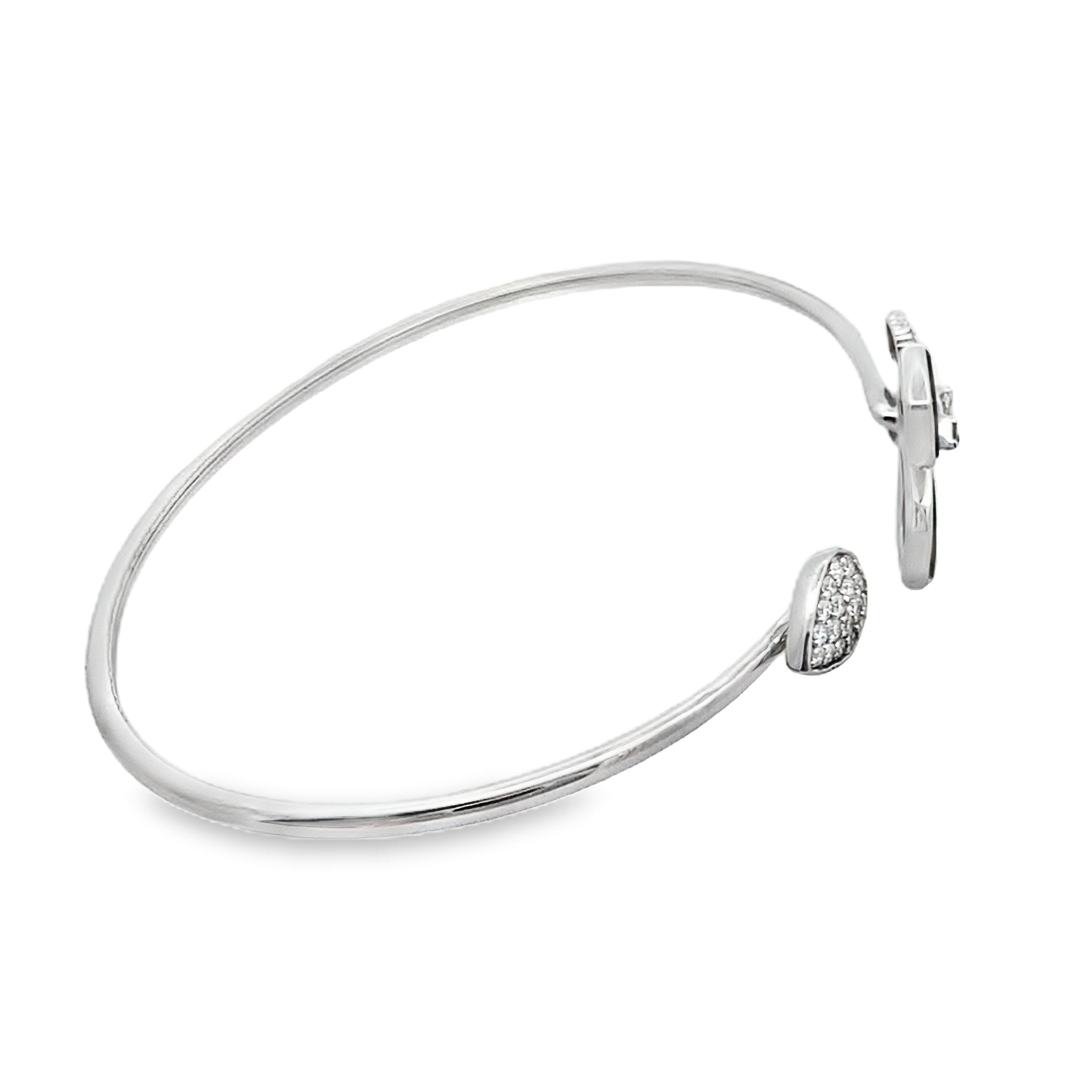 0.40Ct Rd/Bgt 18K White Gold Diamond Butterfly Style Open Bangle 3.2Dwt