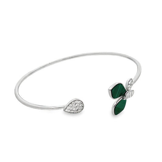 0.40Ct Rd/Bgt 18K White Gold Diamond Butterfly Style Open Bangle 3.2Dwt