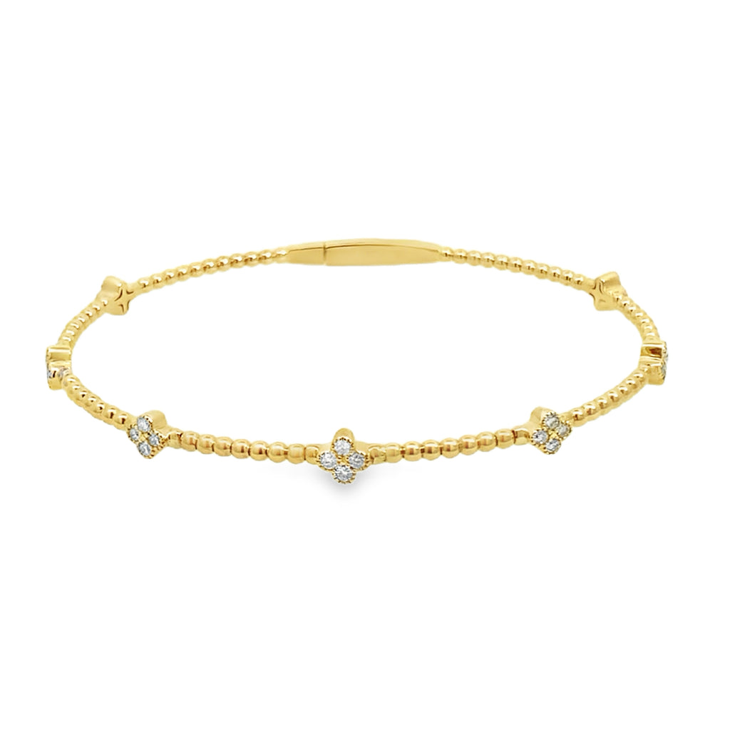 0.50Ct Rd 14K Yellow Gold Diamond Clover Bangle 3.1Dwt