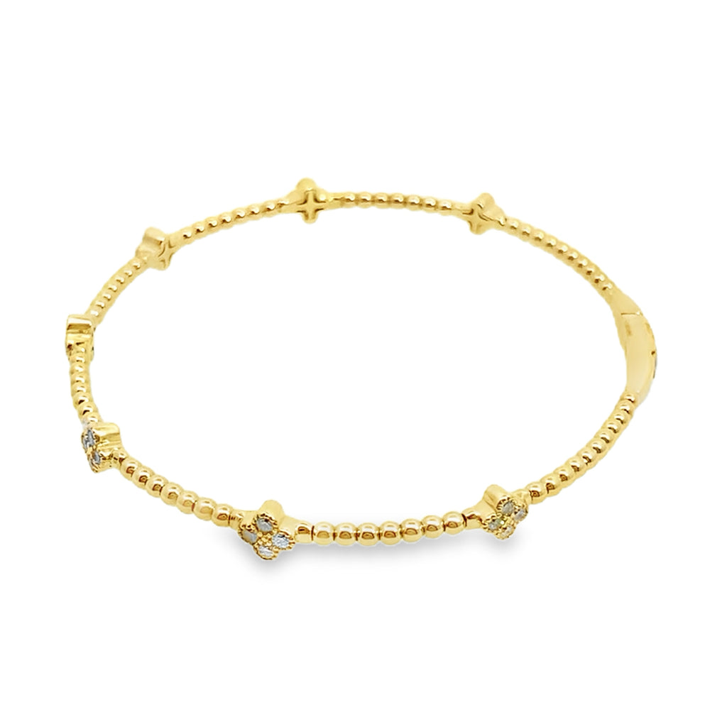0.50Ct Rd 14K Yellow Gold Diamond Clover Bangle 3.1Dwt