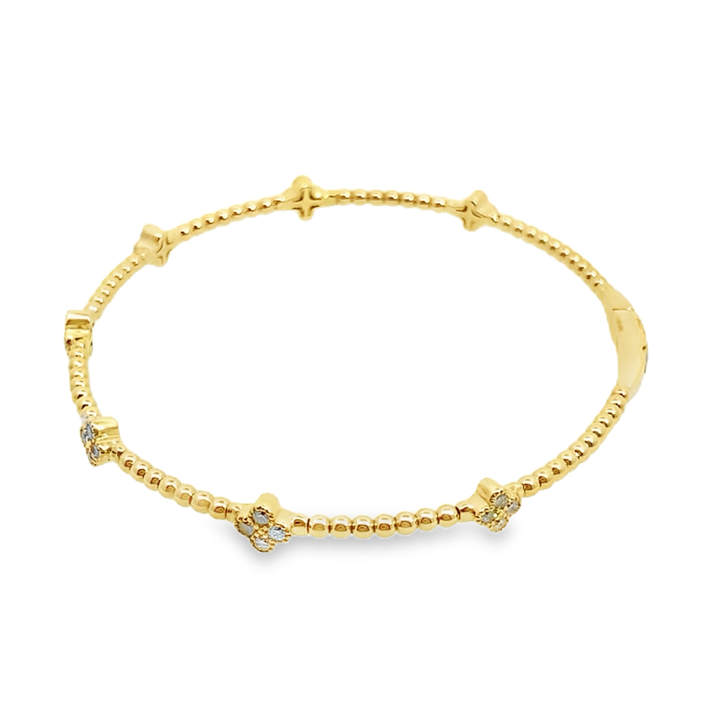 0.50Ct Rd 14K Yellow Gold Diamond Clover Bangle 3.1Dwt