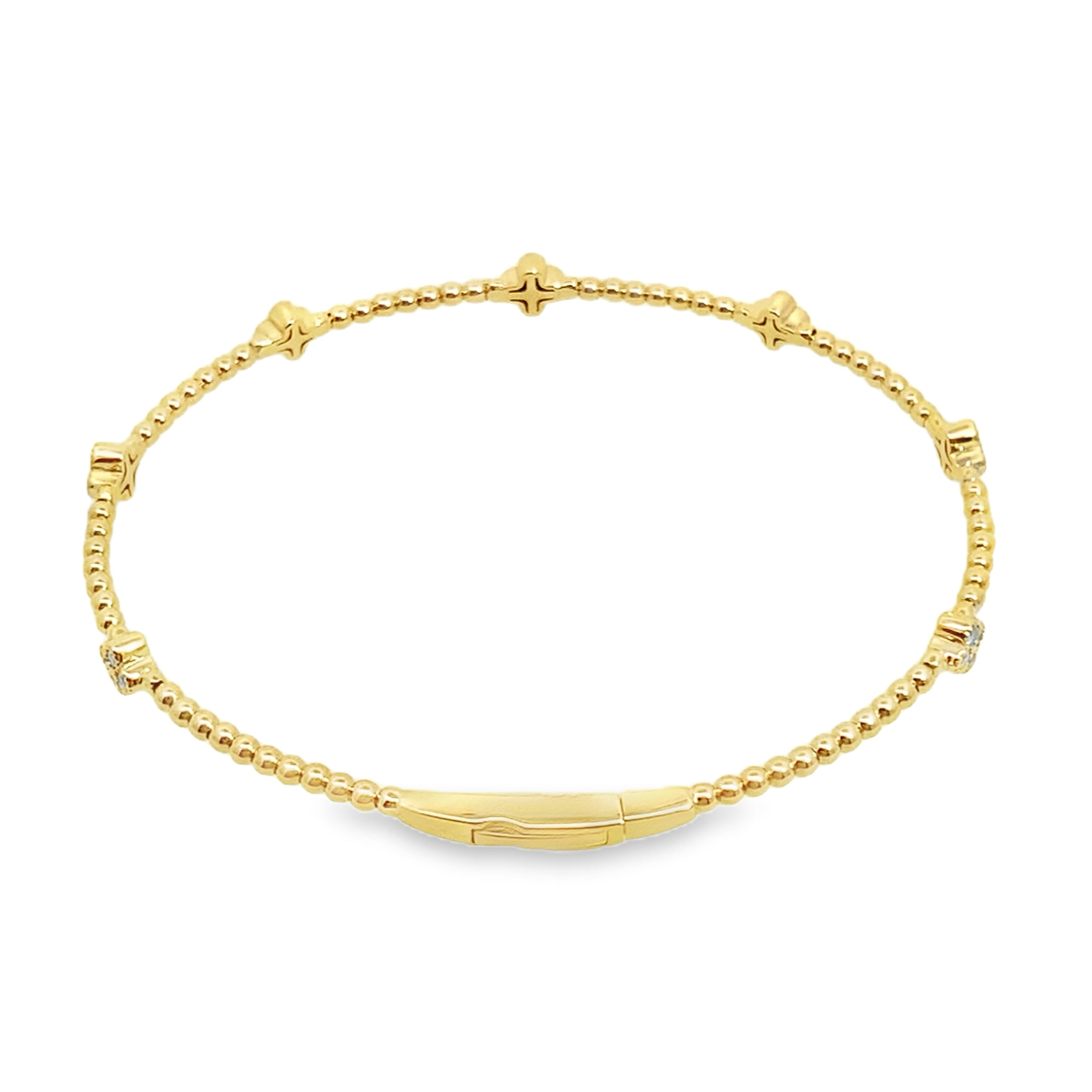 0.50Ct Rd 14K Yellow Gold Diamond Clover Bangle 3.1Dwt