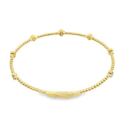 0.50Ct Rd 14K Yellow Gold Diamond Clover Bangle 3.1Dwt