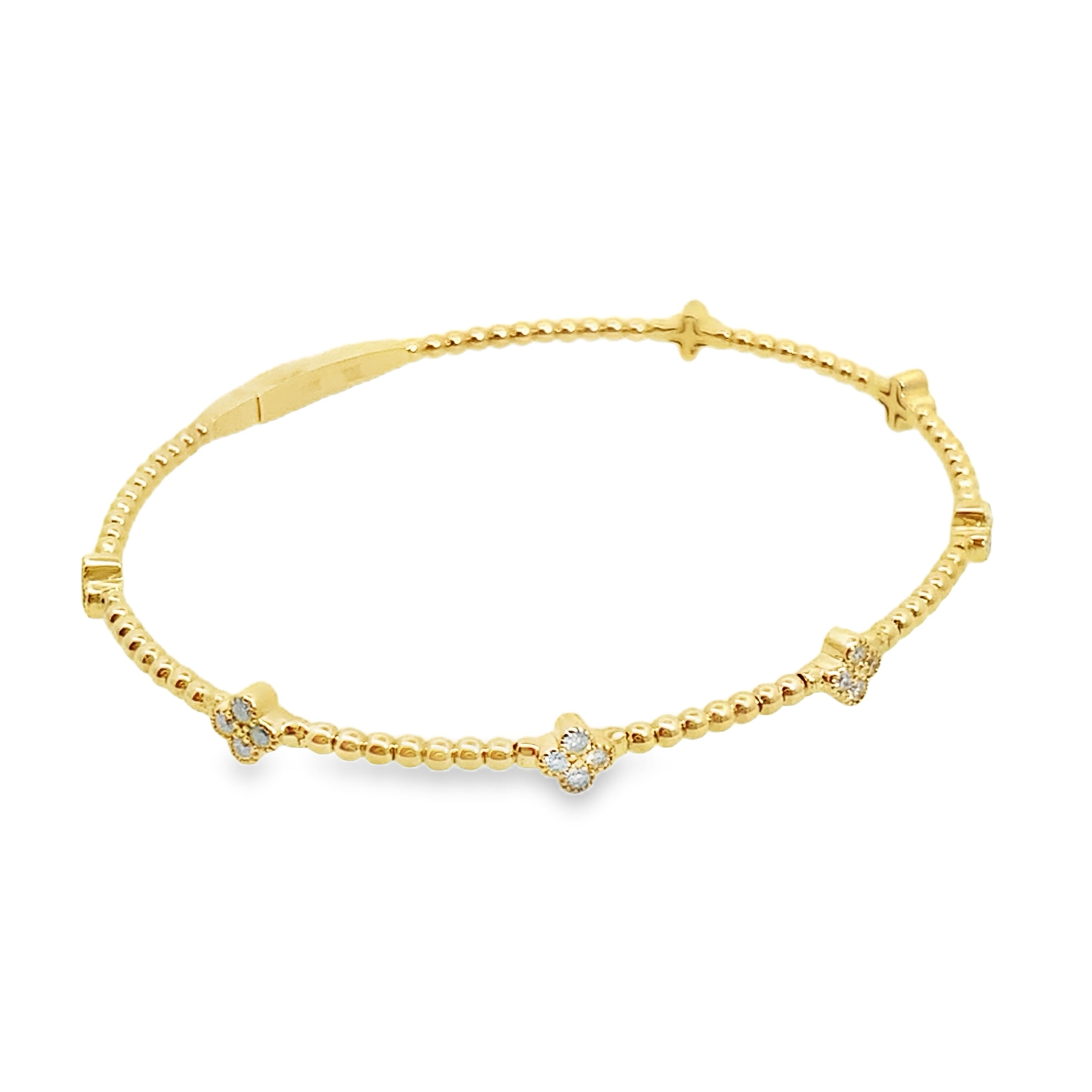 0.50Ct Rd 14K Yellow Gold Diamond Clover Bangle 3.1Dwt